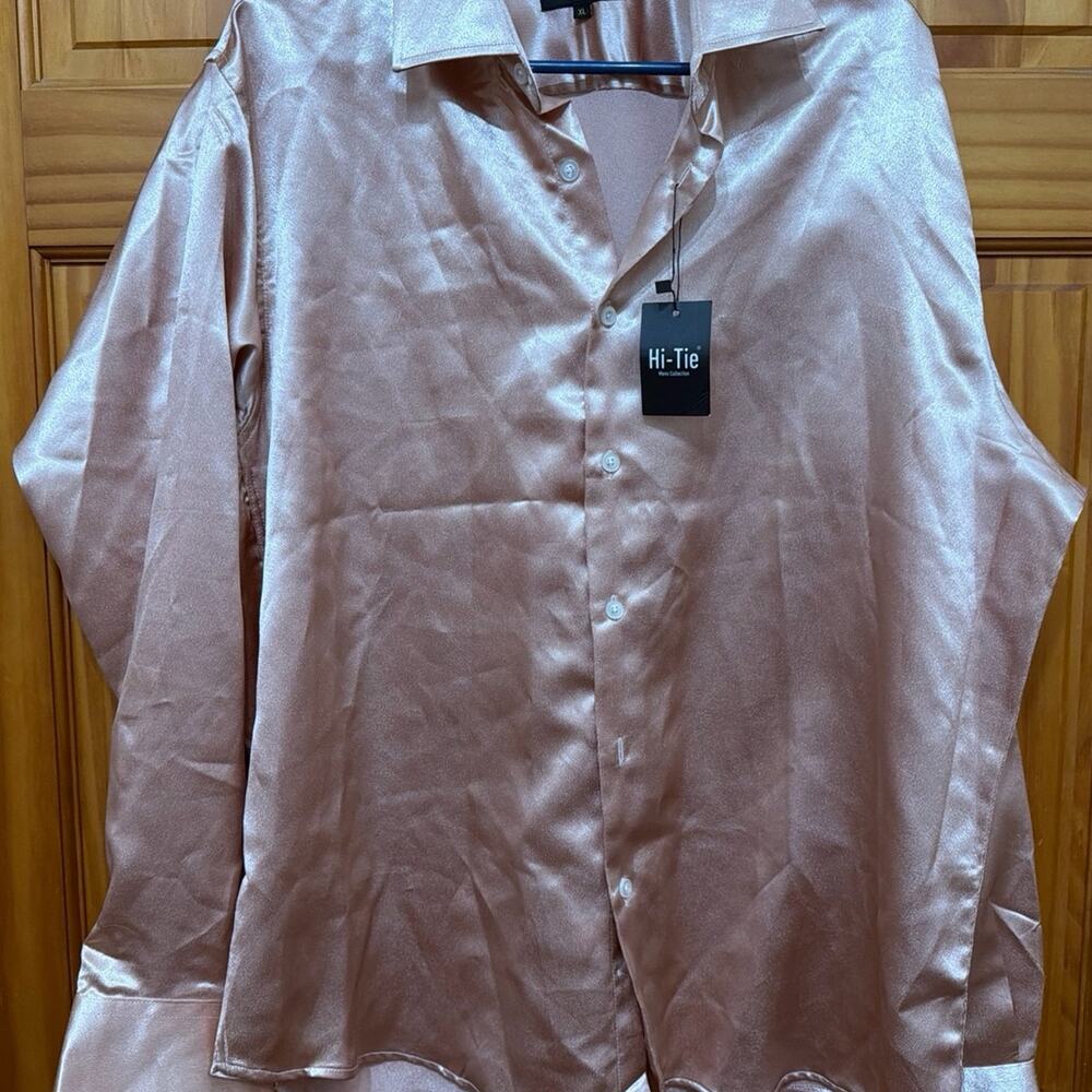 Hi-Tie Pink Satin Button Down Shirt Men's XL Shirt